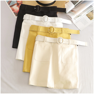淘淘衣裳 夏季新品百搭简约高腰包臀腰带短裙女潮57024