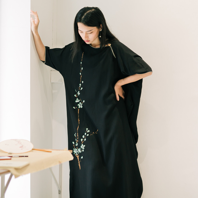 佛系衣服女中国风禅意长款宽松大码中式连衣裙黑色长裙民族风夏装|msdalam kategori Butik wanita / wanita, pakaian/pakaian kebangsaan/peringkat pakaian, pakaian/pakaian Cina, skirt - dari Buy2taobao.com untuk memberikan perkhidmatan ejen Taobao profesional membeli