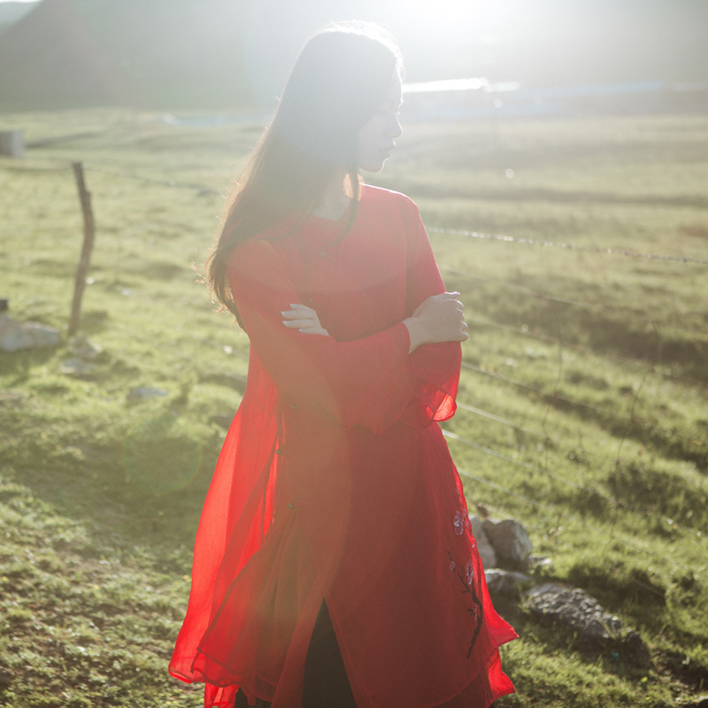 古风飘逸唯美朱红色缥缈纱双层连衣裙子女夏中长款宽松旅拍甜美仙|msdalam kategori Butik wanita / wanita, pakaian/pakaian kebangsaan/peringkat pakaian, pakaian/pakaian Cina, skirt - dari Buy2taobao.com untuk memberikan perkhidmatan ejen Taobao profesional membeli