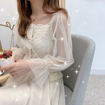 YUBUER 很仙的网纱连衣裙女甜美夏季2019韩版新款中长款仙女裙子