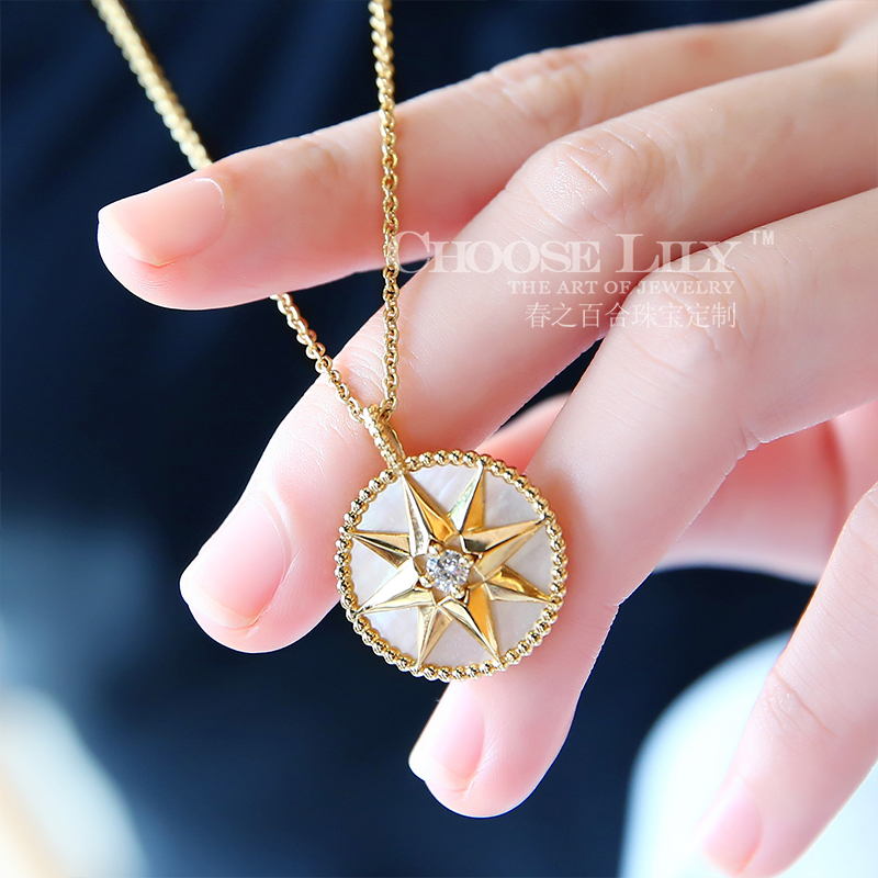 18K lucky Compass Necklace Rose Gold Fritillaria Turquoise Opal Diamonds Necklace Choi Bao ladyin the Jewelry/Diamond/Jade/Gold , Colored stones/Precious stones , Choker category - from Buy2taobao.com to provide professional Taobao agent buy service