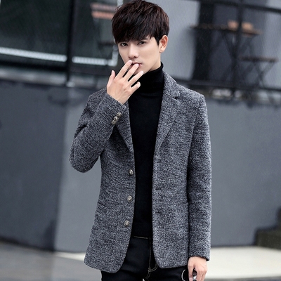 呢子大衣男短款青年修身型羊绒昵子呢绒妮子尼