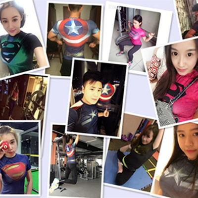 潮爆女款超人美国队长蜘蛛侠超级英雄联盟健身跑步马拉松紧身衣