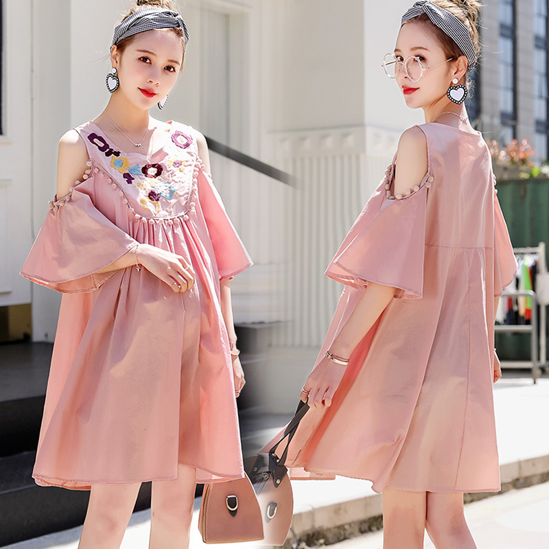 孕妇连衣裙 夏季中长款仙女超仙潮妈时尚露肩a字全棉孕妇裙夏装|ruв категории Всё для беременных и кормящих, материнство, платье - от Buy2taobao.com для оказания профессиональной услуги покупки агента Taobao