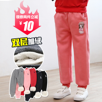 女童加绒裤保暖裤子棉裤秋冬季一体绒中大童加厚宽松外穿儿童运动