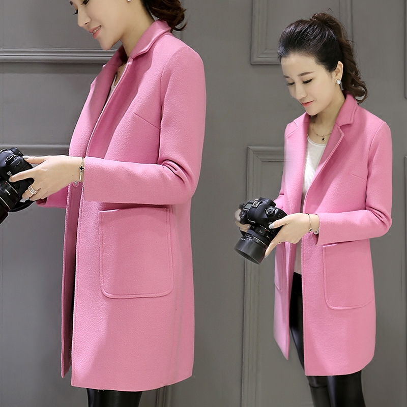 2016新款女装韩版显瘦呢子大衣中长款时尚修身毛呢外套女
