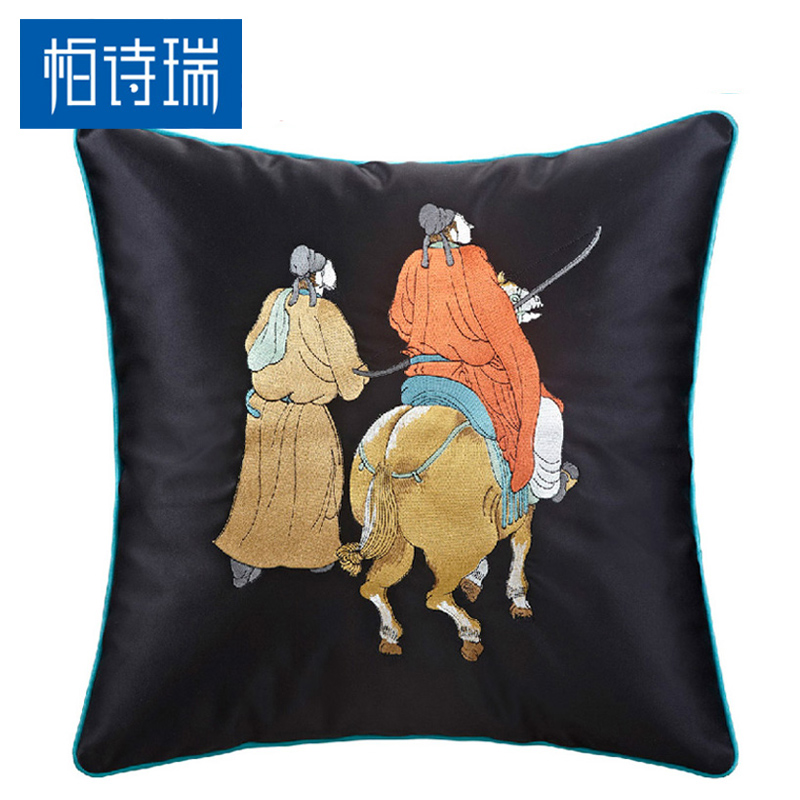 automobile Office sofa Hunting Embroidery Pillows Retro Chinese style Washable Containing core Cushion Backrest pad Waistin the Home Fabric , Pillow/Pillow category - from Buy2taobao.com to provide professional Taobao agent buy service