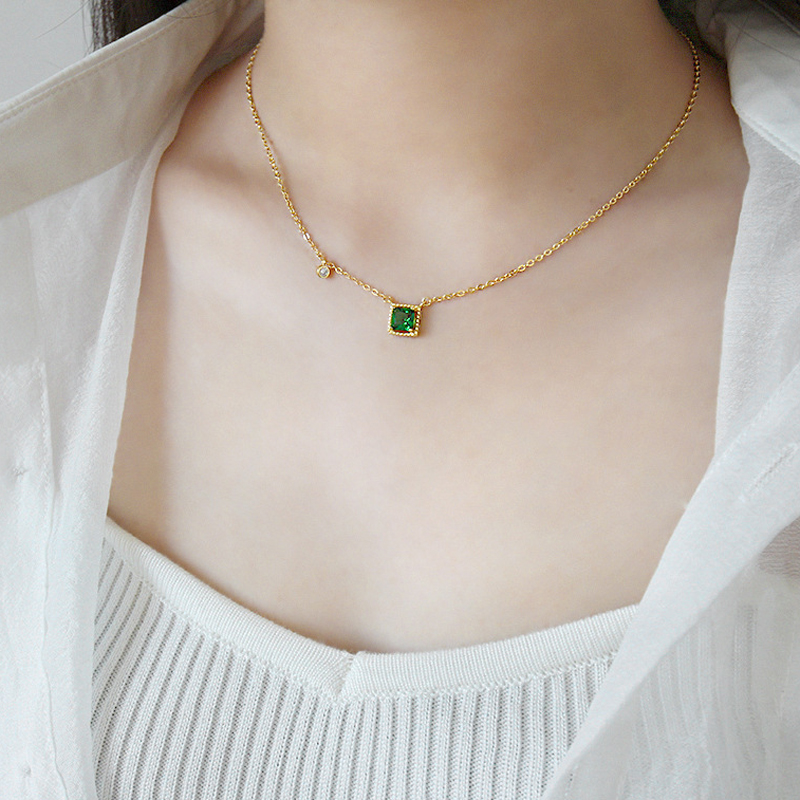 MOGACARE the republic of korea fashion temperament Simplicity Hollow 925 Sterling Silver square Emerald Necklace Pendantin the Accessories/Fashion Jewelry, Necklace category - from Buy2taobao.com to provide professional Taobao agent buy service