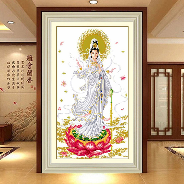 滴水观音电脑机绣十字绣成品大幅站莲观世音菩萨佛像保平安装饰画|ruв категории домашний ткань, вышивка крестом и инструментов, принадлежностей, вышивка крестом готовой продукции - от Buy2taobao.com для оказания профессиональной услуги покупки агента Taobao
