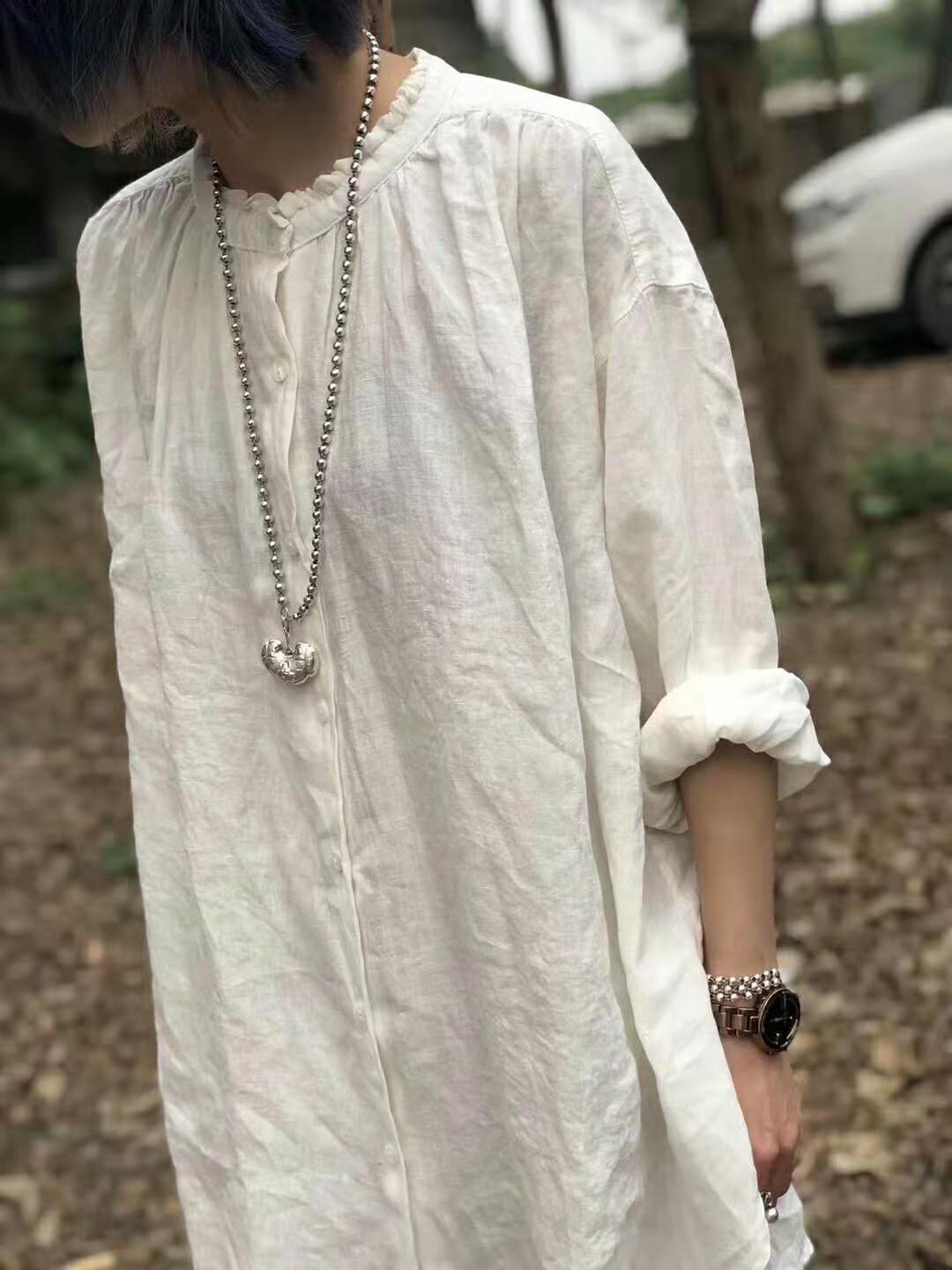 小丸子2019夏季新款韩版大码棉麻女装木耳边圆领开衫中长款衬衫女|ruв категории Женская одежда, рубашка - от Buy2taobao.com для оказания профессиональной услуги покупки агента Taobao