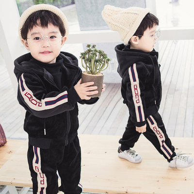 童装男童秋装套装厚2019新款儿童金丝绒双面绒卫衣男宝宝洋气潮衣