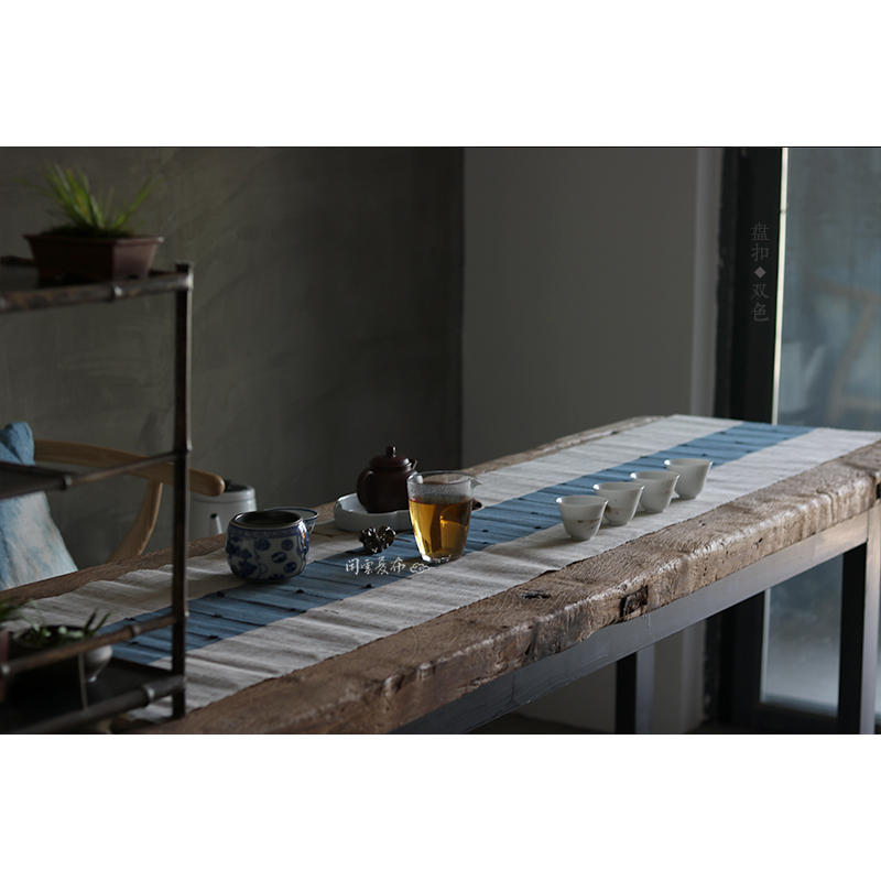 Lonely Xiabu Color stitching Blue bar Black line frog Funky manual Ramie Table flag Tea seats Tearoom Tea ceremonyin the Home Fabric , Table cloth , Table flag category - from Buy2taobao.com to provide professional Taobao agent buy service