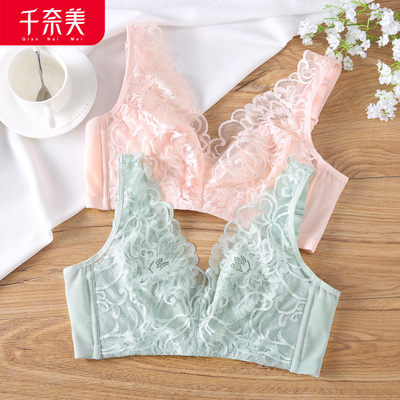 千奈美超薄无钢圈女内衣蕾丝美背大胸显小全罩杯薄款无海绵文胸罩