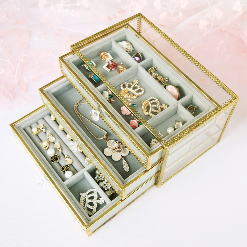 European style golden Glass Jewelry box Cosmetics storage box Earrings Ear Studs Drawer dresser Acrylicin the Storage consolidation , Home Storage appliances , Storage Rack , Jewelry rack category - from Buy2taobao.com to provide professional Taobao agent buy service