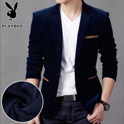 花花公子新款西服男商务夹克男装外套男士休闲小西装秋冬加绒加厚