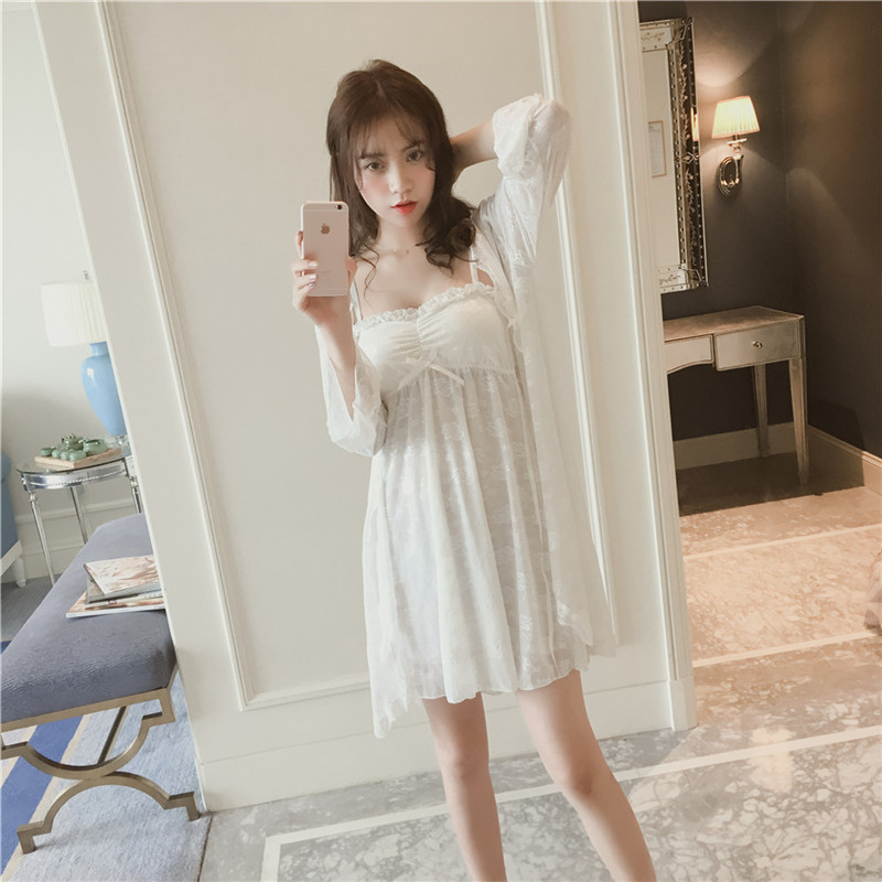 韩国新品冰丝牛奶丝吊带睡裙睡袍两件套带胸垫女夏睡衣甜美家居服|msdalam kategori Pakaian Dalam/seluar dalam lelaki/tracksuit, baju tidur - dari Buy2taobao.com untuk memberikan perkhidmatan ejen Taobao profesional membeli