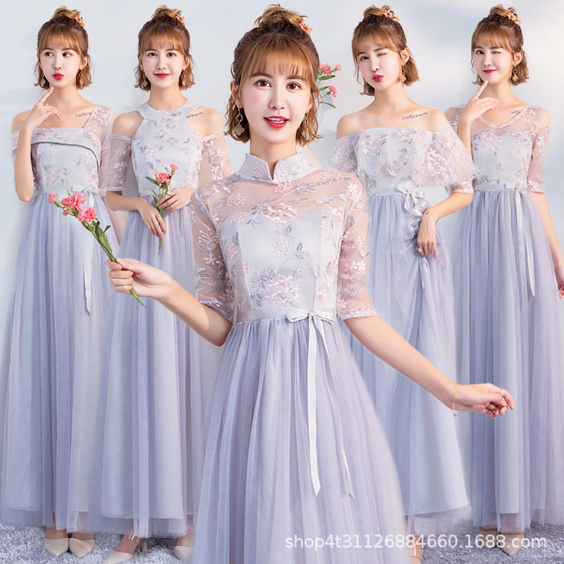 伴娘服长款2019新款韩版女灰色一字肩姐妹裙伴娘团礼服结婚晚礼服在类目 女装/女士精品, 婚纱/旗袍/礼服, 婚纱中 - 来自Buy2taobao.com提供专业的淘宝代购服务