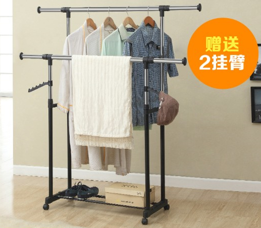 可伸缩不锈钢晾衣架落地双杆室内家用晾衣服架带轮阳台挂衣晾晒架在类目 收纳整理, 衣物洗/晒/护理用具, 置地/升降晾晒衣架中 - 来自Buy2taobao.com提供专业的淘宝代购服务