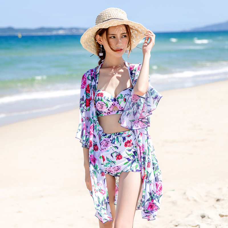 泳衣女三件套比基尼游泳衣平角保守学生钢托小胸聚拢罩衫温泉泳装|ruв категории движение/йога/фитнес/фанаты товаров, плавание, бикини - от Buy2taobao.com для оказания профессиональной услуги покупки агента Taobao
