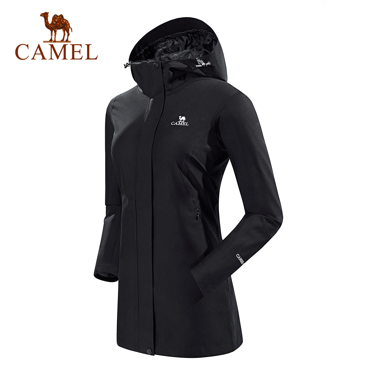 秋季新款Camel/骆驼户外女士中长款黑风衣 防风保暖连帽外套 正品|ruв категории открытый/альпинизм/в поход/Поездки товаров, открытый одежды, верхняя одежда, верхняя одежда - от Buy2taobao.com для оказания профессиональной услуги покупки агента Taobao
