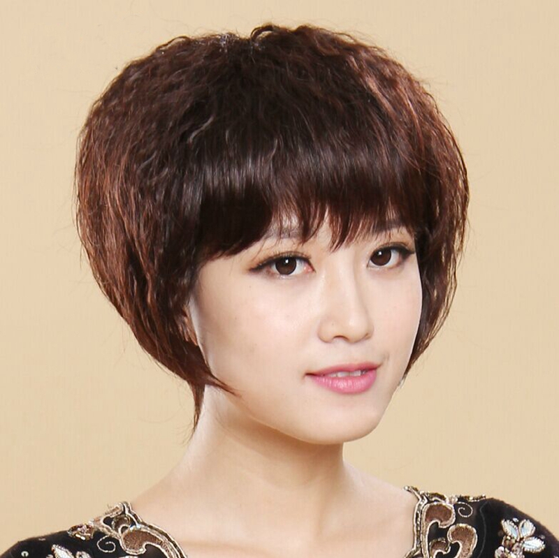 Middle and old age mom Wig Short hair fluffy Bobo fashion Oblique bangs True hair Wig Headgearin the Hair Care/Wig , Wig , Whole wig category - from Buy2taobao.com to provide professional Taobao agent buy service