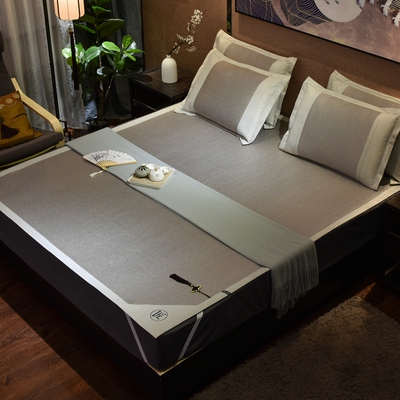 凉席三件套1.8m床上折叠双人1.5米冰藤席草席夏天软席子冰丝凉席