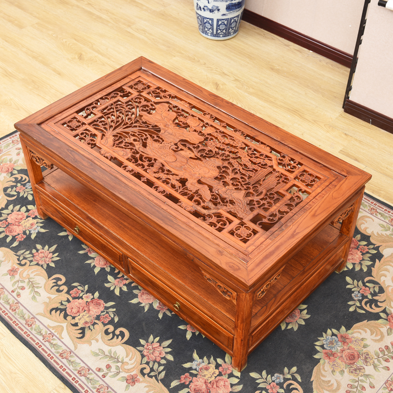 Ming and Qing antique furniture All solid wood Elm Chinese style Hollow Mandarin Duck Lotus Carved Tea Table 4 Drawer Coffee Tablein the Residential furniture , Categories , Tea table category - from Buy2taobao.com to provide professional Taobao agent buy service