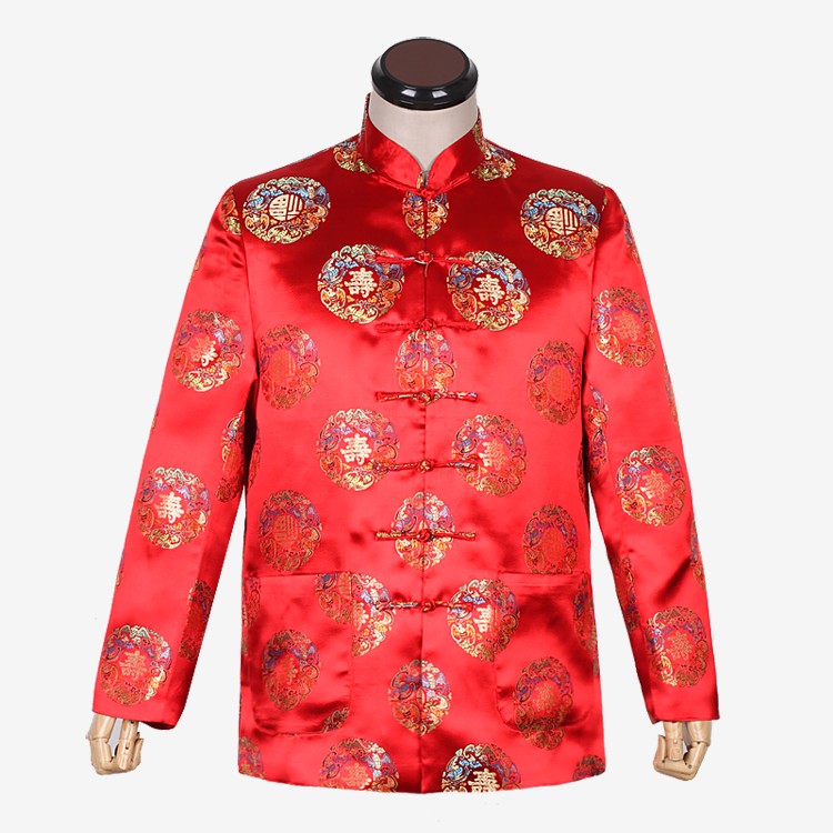 中老年唐装男外套过生日祝寿喜庆中国红老人黑色绸缎秋冬季棉衣服在类目 男装, 民族服装中 - 来自Buy2taobao.com提供专业的淘宝代购服务