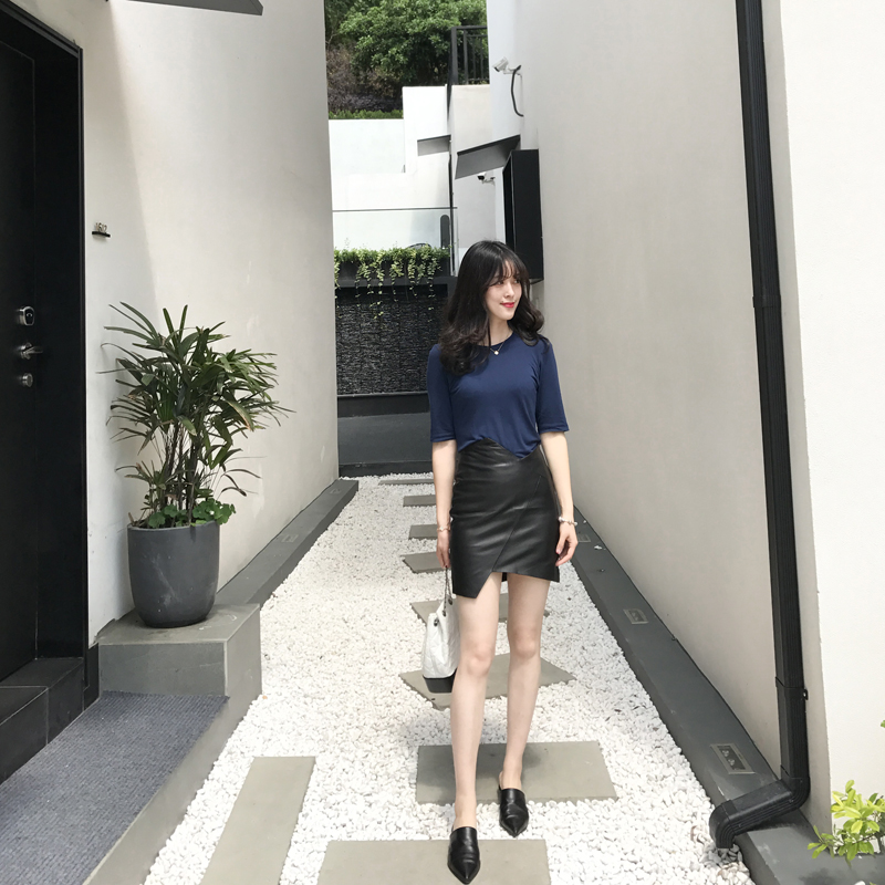 杨小妖 2018夏新款进口绵羊皮真皮不规则半身皮裙女修身A子裙高腰|msdalam kategori Butik wanita / wanita, skirt - dari Buy2taobao.com untuk memberikan perkhidmatan ejen Taobao profesional membeli