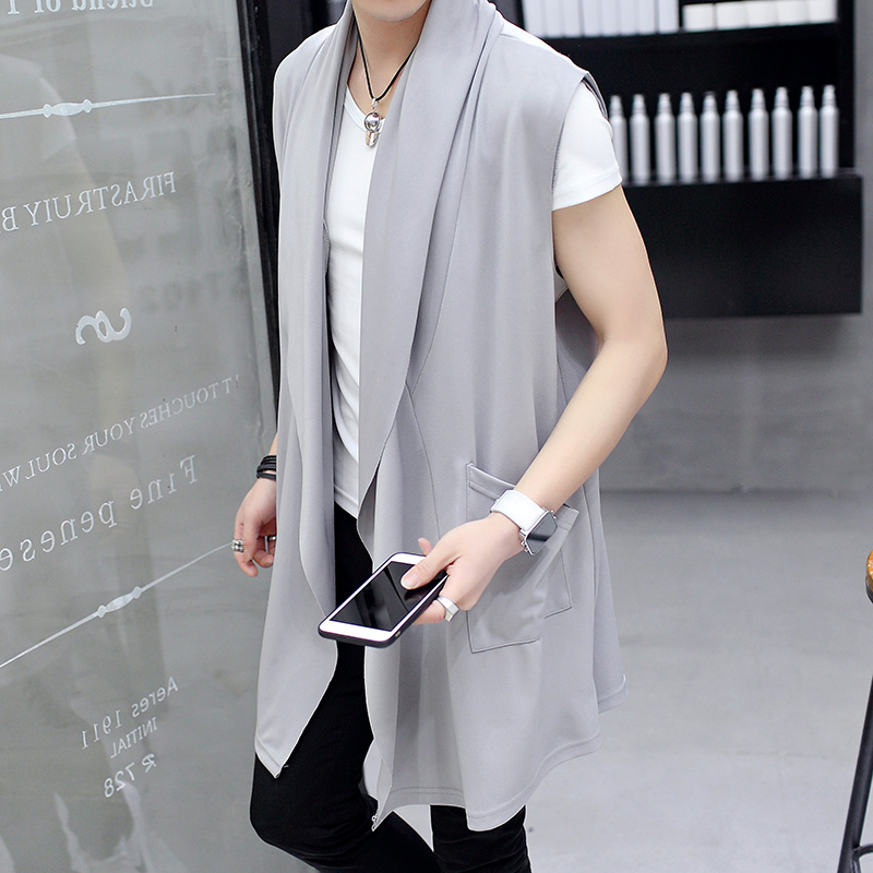 Spring and summer man Mid length version Vest Hair Stylist handsome Sleeveless Trench coat Korean Edition Self cultivation waistcoat Wavein the Men's clothing, Vest/Vest category - from Buy2taobao.com to provide professional Taobao agent buy service