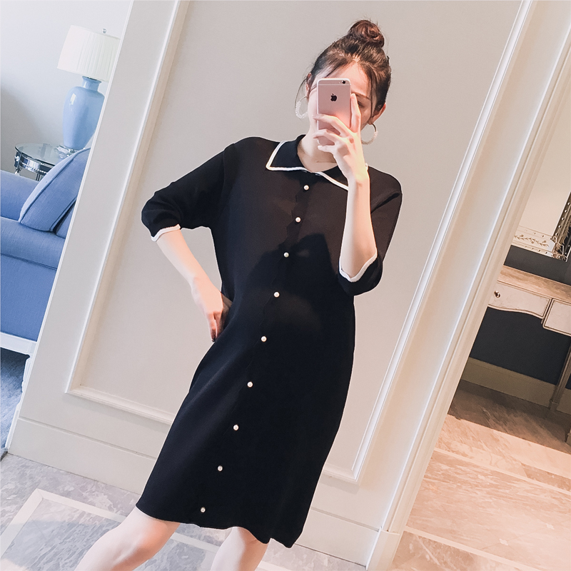 maternity dress 2019 spring clothes new pattern Korean Edition Lapel Color matching Pearl Ice silk stretch fashion Show thin pregnant woman Dressin the Maternity/Maternal supplies/Nutrition , Maternity , Dress category - from Buy2taobao.com to provide professional Taobao agent buy service