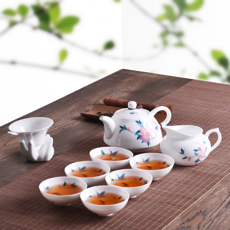 千红窑醴陵陶瓷手绘功夫瓷器桃花茶具套装家用简约礼品整套茶具在类目 餐饮具, 茶具, 功夫茶具中 - 来自Buy2taobao.com提供专业的淘宝代购服务