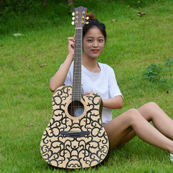 41寸玫瑰木單板民謠吉他原木黑綠色個性圓角雕花手工面單吉它