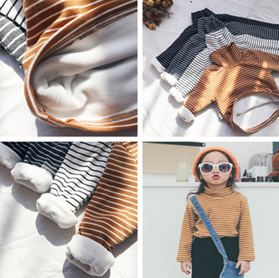 2017秋冬男女儿童条纹高领打底衫宝宝全棉羊毛拉架T恤上衣