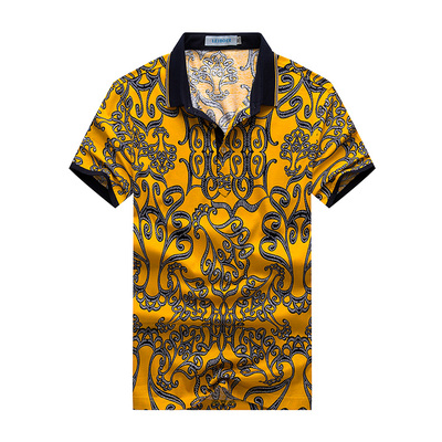 中青年男士夏新碎花三丝光棉短袖衬衫免烫大花休闲纯棉套潮社会款