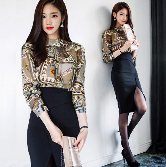套装女印花连衣裙开叉修身包臀高腰职业2019新春时尚两件套中长裙|ruв категории Женская одежда, костюм/студенты школьную форму/обмундирования, модный костюм - от Buy2taobao.com для оказания профессиональной услуги покупки агента Taobao