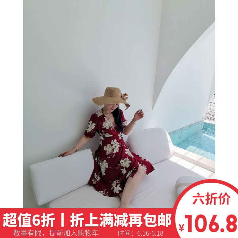 希同儿定制胖mm海滩长裙女夏2019新款V领绑带复古显瘦度假长裙662在类目 女装/女士精品, 大码女装中 - 来自Buy2taobao.com提供专业的淘宝代购服务