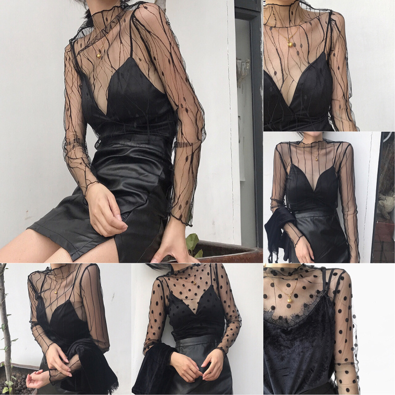 sexy chic Hollow Jacobs perspective Smock Versatile Artifact Lace grid Long sleeve Primer jacketin the Women's clothing/Boutique , Lace shirt/Chiffon shirt category - from Buy2taobao.com to provide professional Taobao agent buy service