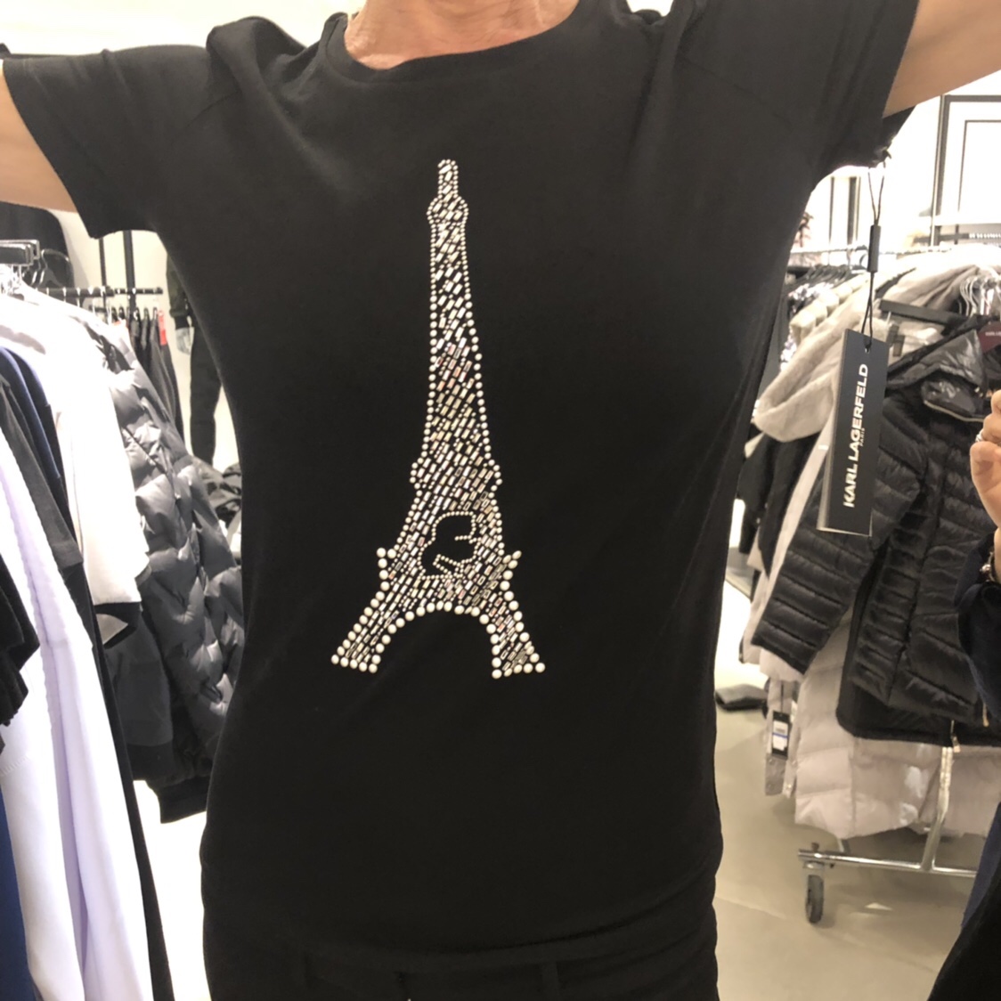 【安纽约】KARL LAGERFELD 老佛爷 巴黎铁塔镶钻珍珠短袖T恤 女士在类目 女装/女士精品, T恤中 - 来自Buy2taobao.com提供专业的淘宝代购服务