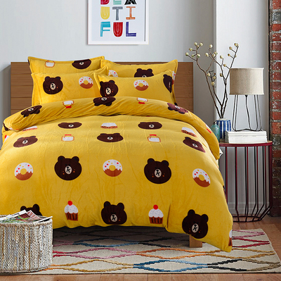 加厚法莱绒四件套冬1.8m珊瑚绒卡通被套保暖法兰绒床单床笠三件套