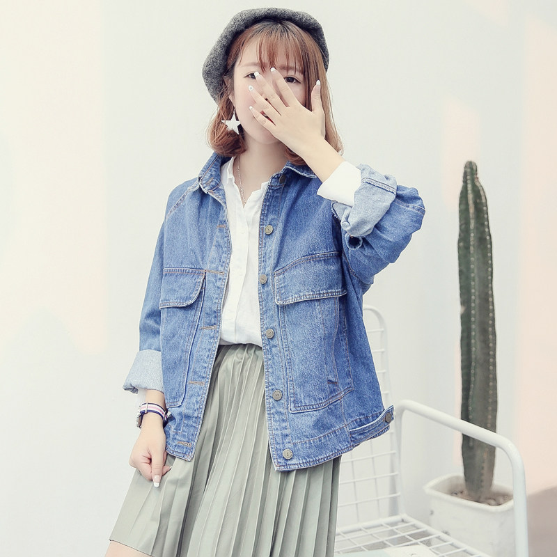 iFashion甜心牛仔夹克女2016春秋新款韩版宽松BF风短款牛仔外套女