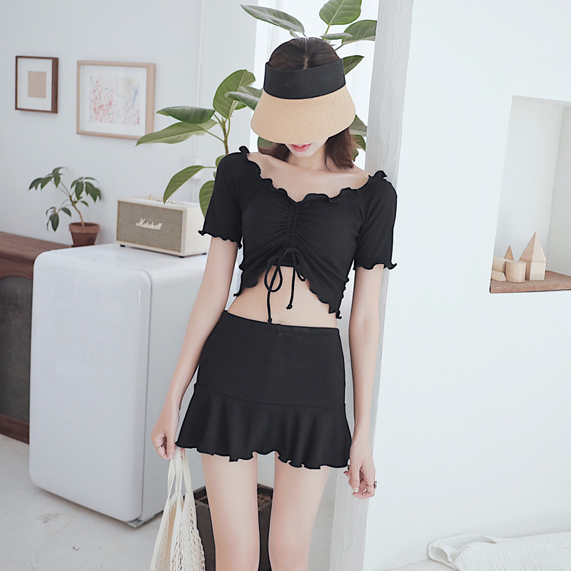 SOPHIE▲保守分体黑色设计师简约一字肩气质小众chic泳衣ins温泉|ruв категории движение/йога/фитнес/фанаты товаров, плавание, разделить купальник - от Buy2taobao.com для оказания профессиональной услуги покупки агента Taobao