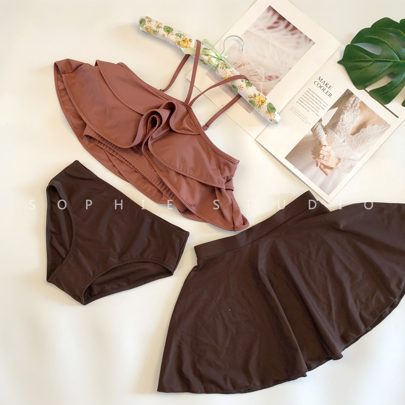 SOPHIE Bean paste color Fission three layers Lotus leaf Small chest Flat chest Fission Three-piece Suite skirt Swimsuitin the Sports/Yoga/Fitness/Fans supplies , Swim , Split swimsuit category - from Buy2taobao.com to provide professional Taobao agent buy service