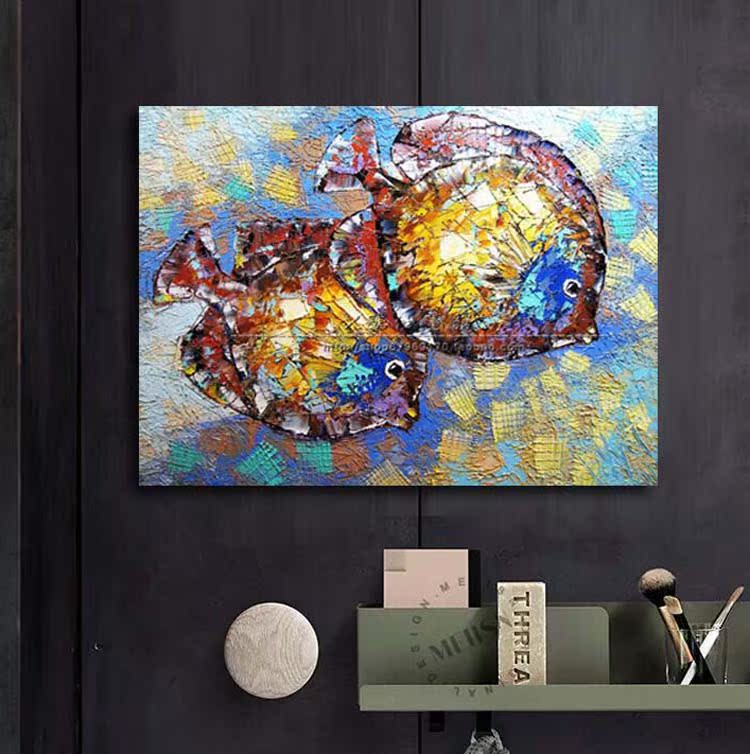 北欧风餐厅儿童房卡通热带鱼油画 立体挂画 壁画 鱼画 抽象手绘画|ruв категории Домашний быт, декоративная живопись, маслом - от Buy2taobao.com для оказания профессиональной услуги покупки агента Taobao