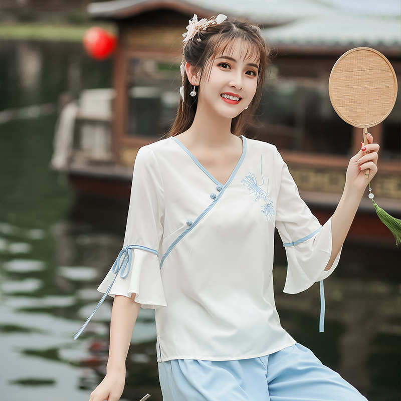 Chinese style Chiffon Sleeve jacket Seventh Wide leg pants suit Hanfu Vintage Style Summer wear daily Chinese style suitin the Women's clothing/Boutique , Costume/National costume/Stage costumes , National costume/Costumes category - from Buy2taobao.com to provide professional Taobao agent buy service