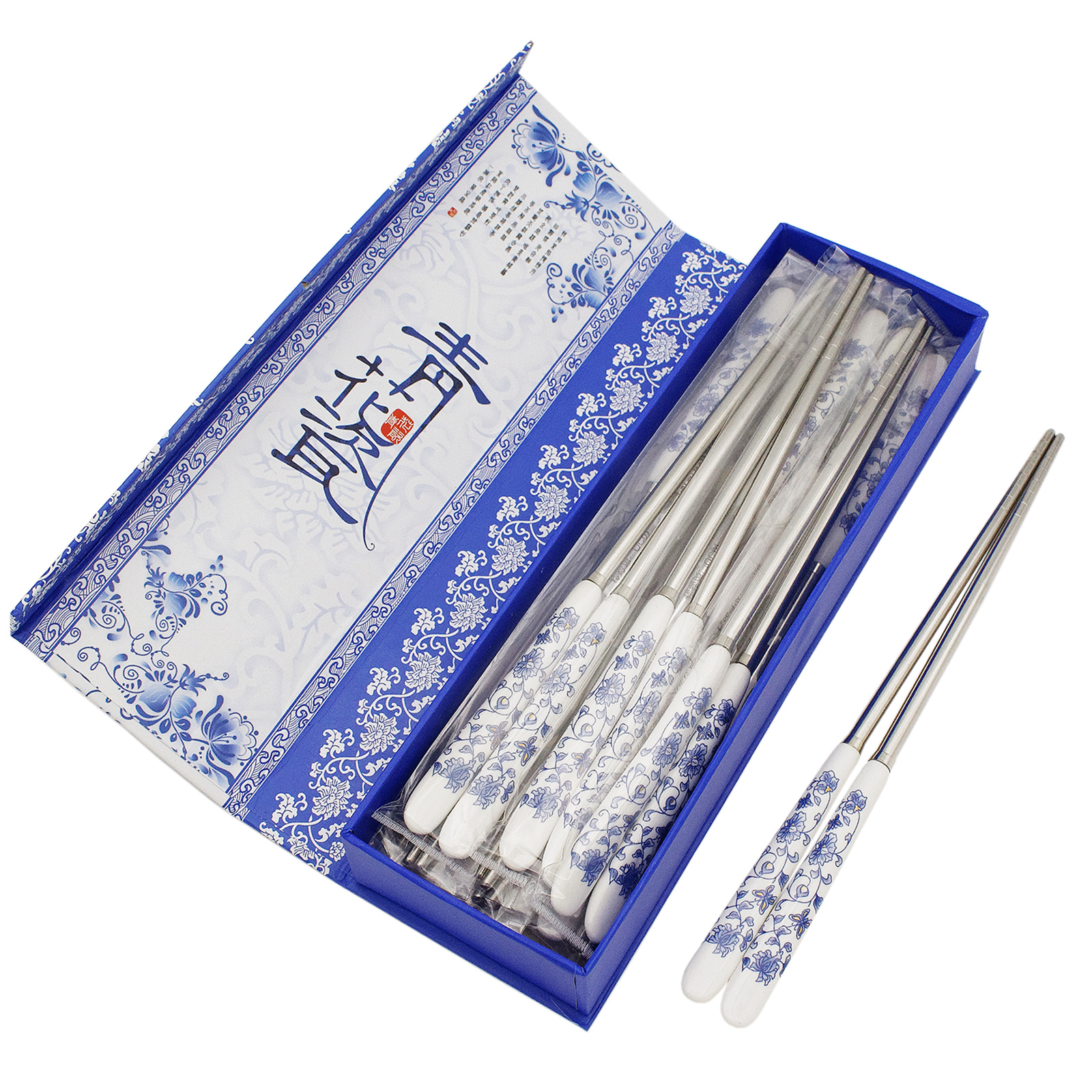 Blue and white porcelain tableware Gift box 10 Ceramic Chopsticks suit Chinese style household non-slip Stainless steel Bonein the Tableware , Tableware , Chopsticks category - from Buy2taobao.com to provide professional Taobao agent buy service