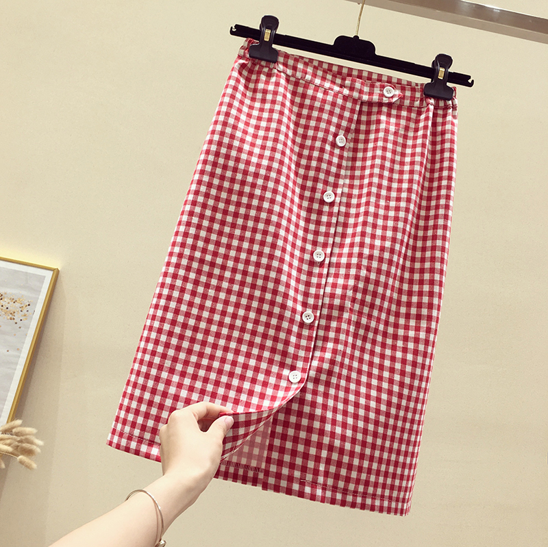 gules lattice skirt Mid length version 2019 Summer new Korean Edition Easy chic Retro Paigein the Women's clothing/Boutique , Skirts category - from Buy2taobao.com to provide professional Taobao agent buy service