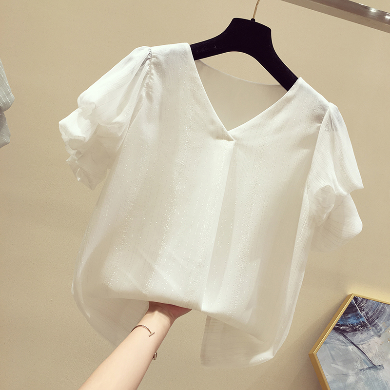 V-neck Chiffon shirt Short sleeved 2019 summer new pattern Korean Edition Easy Western style Blouse Belly Ultra cents jacketin the Women's clothing/Boutique , Lace shirt/Chiffon shirt category - from Buy2taobao.com to provide professional Taobao agent buy service
