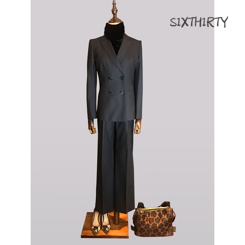 SIXTHIRTY【特价】女士深蓝色竖条纹羊毛羊绒通勤休闲两件套西装|msdalam kategori Butik wanita / wanita, saman - dari Buy2taobao.com untuk memberikan perkhidmatan ejen Taobao profesional membeli