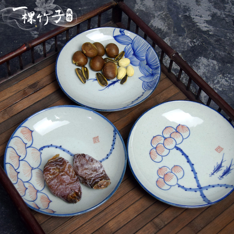 手绘陶瓷果盘中国风零食干果家用禅意碟子托盘复古茶点糕点心餐盘在类目 餐饮具, 餐具, 果盆/果盘/果篮中 - 来自Buy2taobao.com提供专业的淘宝代购服务